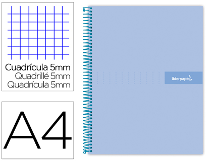 Cuaderno espiral Liderpapel Crafty A4 tapa extradura 120h 90g c/5mm. color celeste